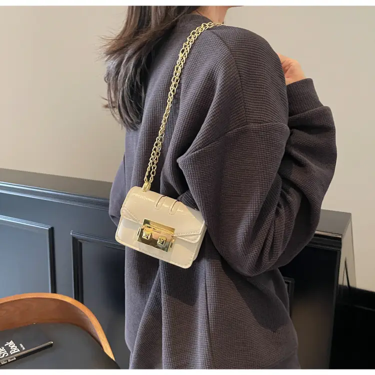 Mini Square Bag Light Blue Gold Chain Shoulder Crossbody — feature 21