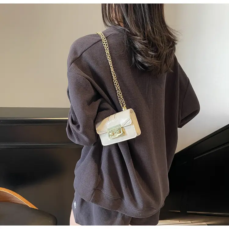 Mini Square Bag Light Blue Gold Chain Shoulder Crossbody — feature 23