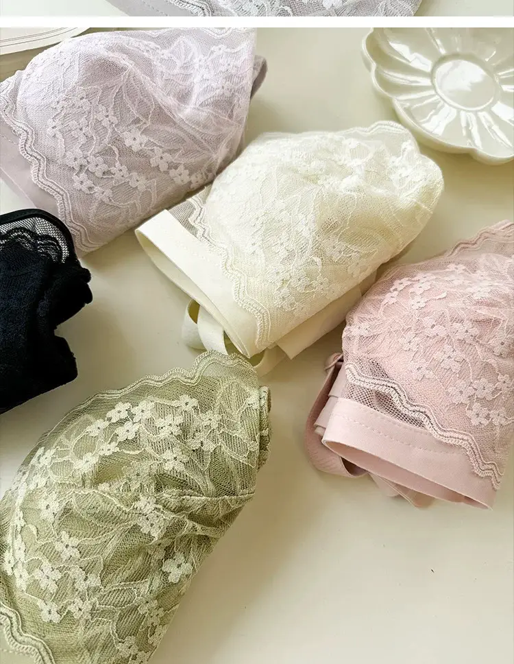 French Style Lace Crystal Cup Big Chest Small Underwear Women's Summer Thin Slim-free Rings Rabbit Ear Cup Bra — feature 27
