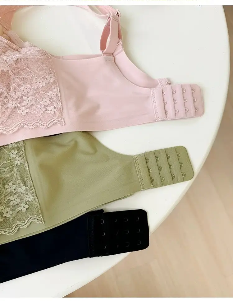 French Style Lace Crystal Cup Big Chest Small Underwear Women's Summer Thin Slim-free Rings Rabbit Ear Cup Bra — feature 29