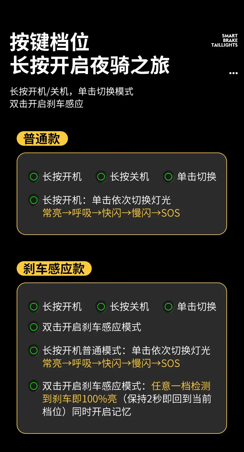 New intelligent induction colorful brake tail light USB charging long battery life easy to install night riding rain brake warning — feature 6