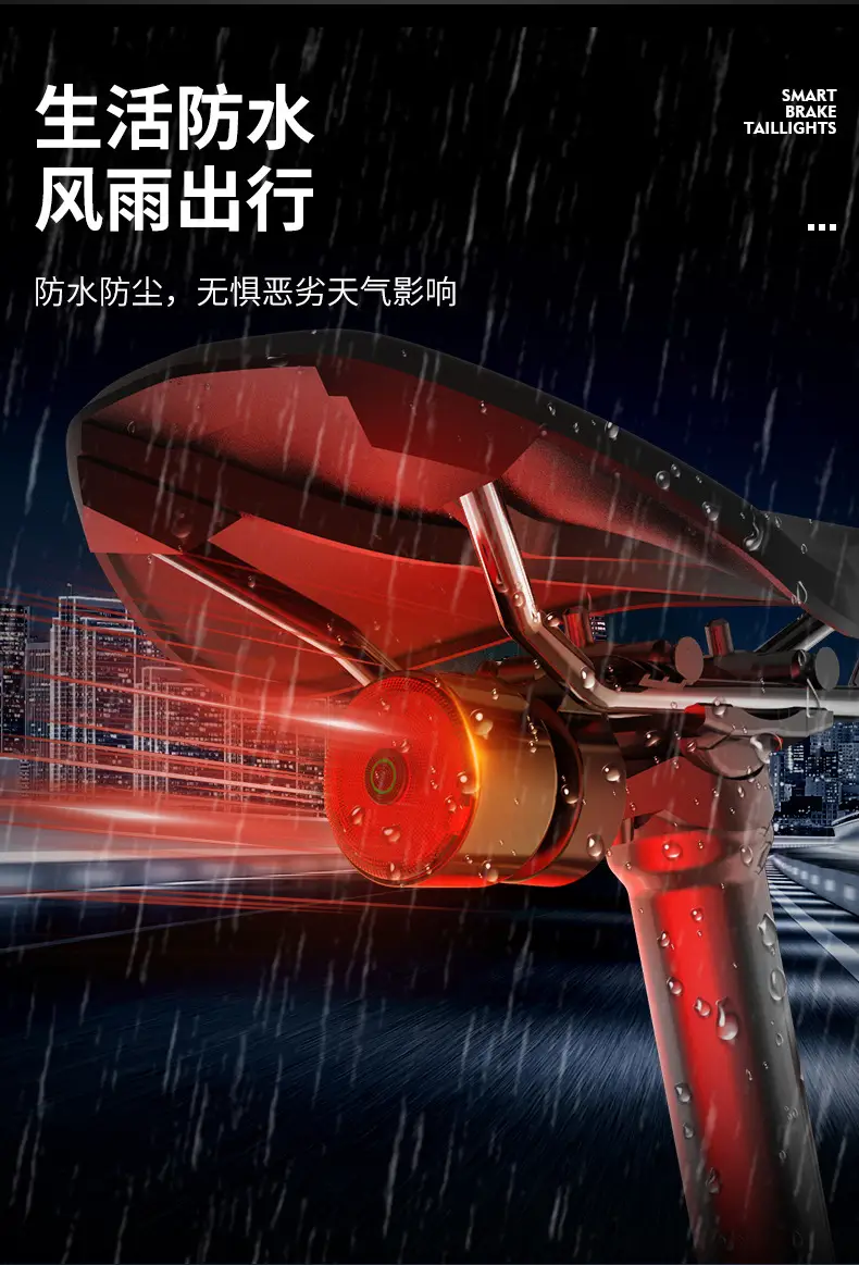 New intelligent induction colorful brake tail light USB charging long battery life easy to install night riding rain brake warning — feature 9