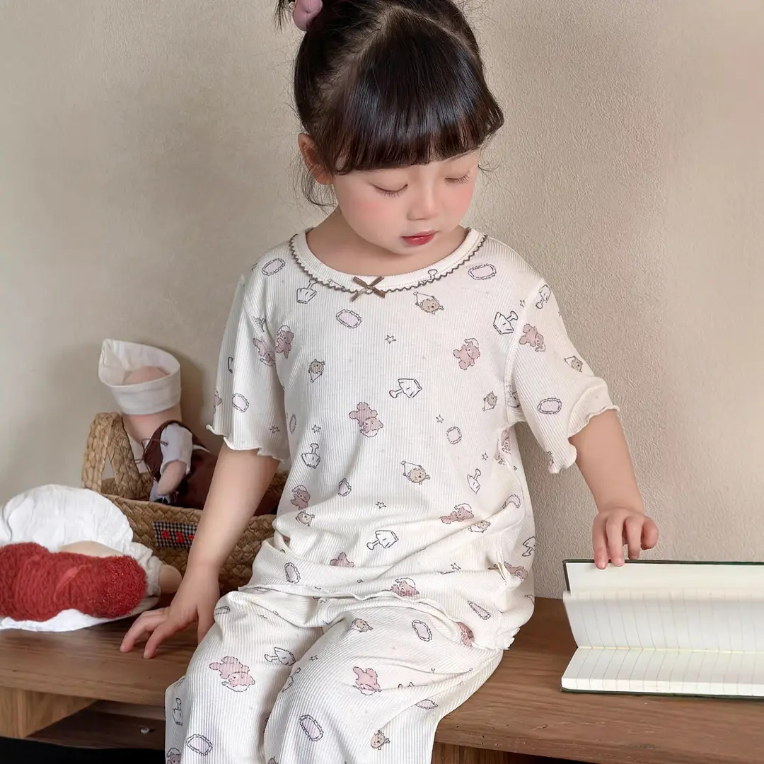Girls' Pajamas Summer Modal Seamless Sweet and Cute Children's Home Wear Set 2026 Princess Style Air-Conditioned Clothing