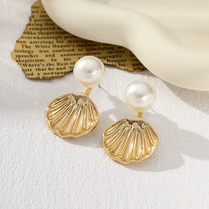 Gold Shell Pearl Earrings for Women Elegant Ocean Style - Image 5