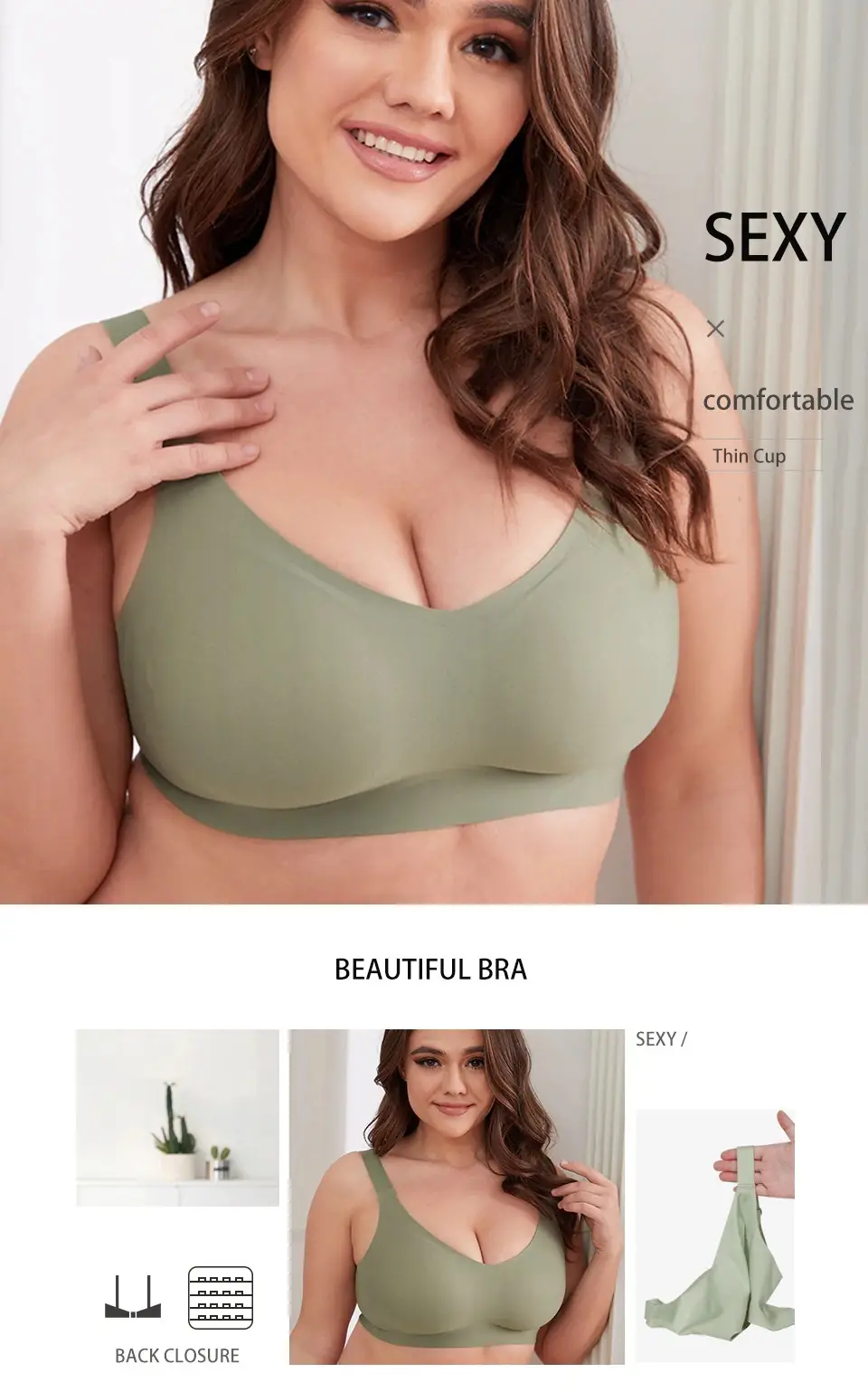 Foreign Trade Export Jelly Underwear Women's Soft and Comfortable Big Chest Shown Small Pull Upper Bracket Traceless Cross-border plus size Bra — feature 1