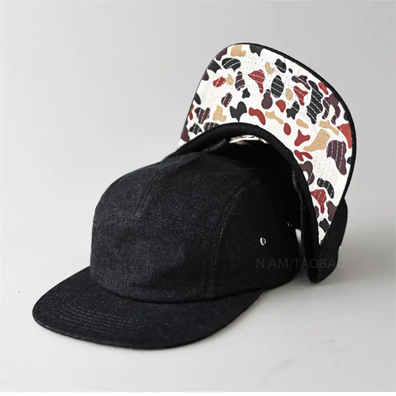 Black Flat Brim Denim Cap with Duckling Print - Image 8