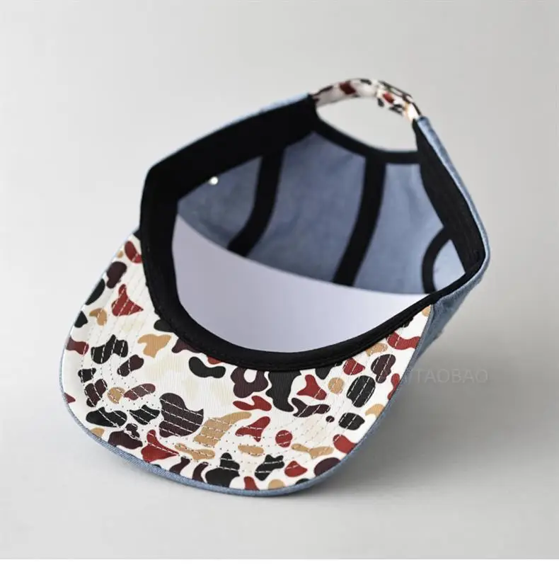 Black Flat Brim Denim Cap with Duckling Print — feature 10