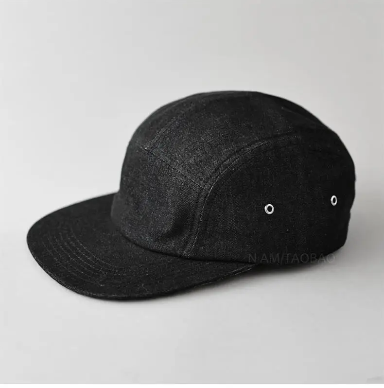 Black Flat Brim Denim Cap with Duckling Print — feature 12