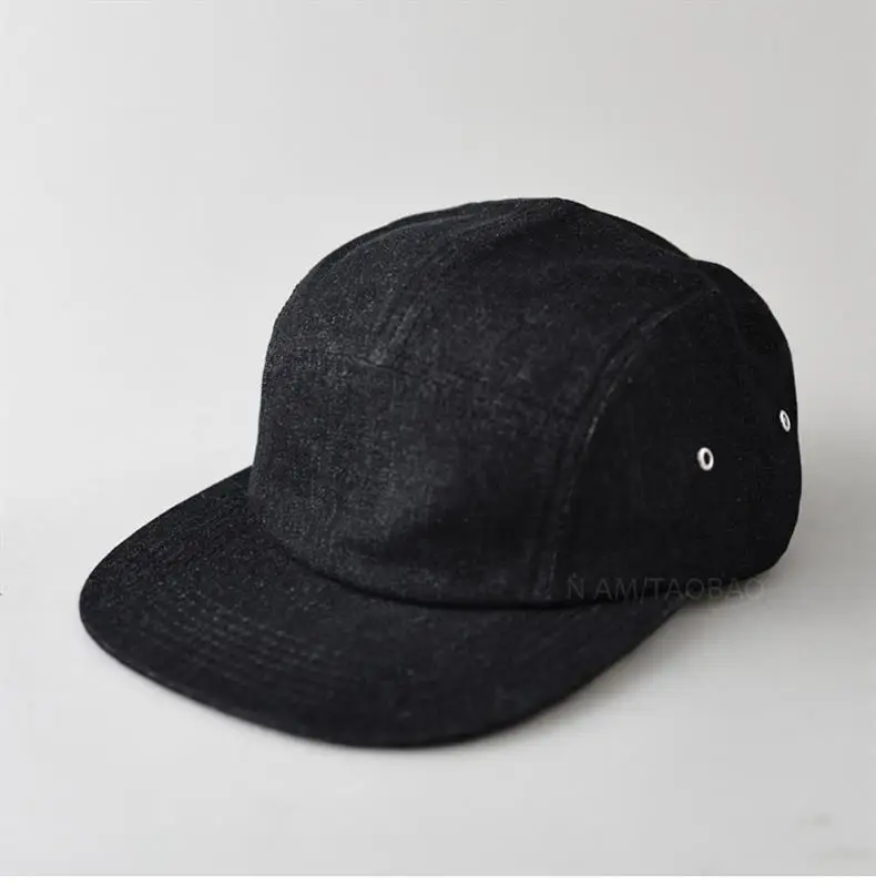 Black Flat Brim Denim Cap with Duckling Print — feature 2