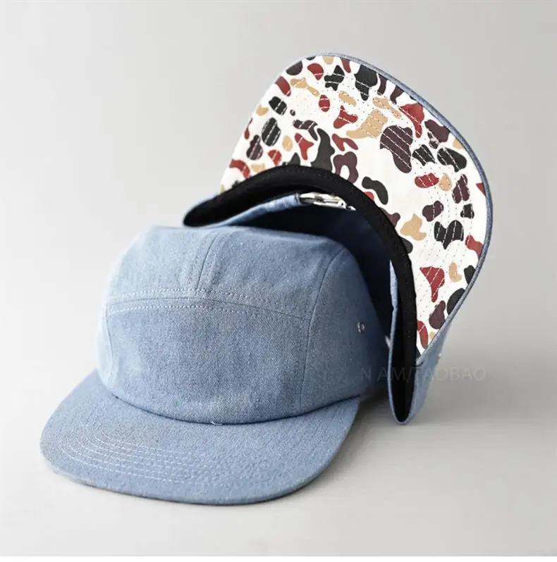 Black Flat Brim Denim Cap with Duckling Print — feature 8