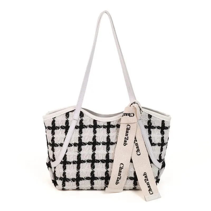 New Women's Black Checkered Shoulder Bag Small Tote