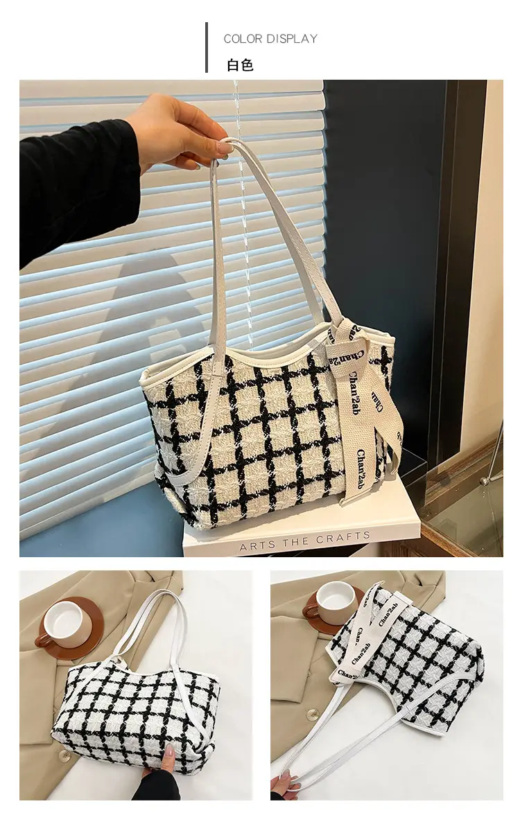 New Women's Black Checkered Shoulder Bag Small Tote — feature 12