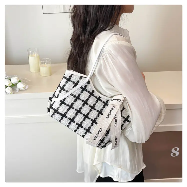New Women's Black Checkered Shoulder Bag Small Tote — feature 15