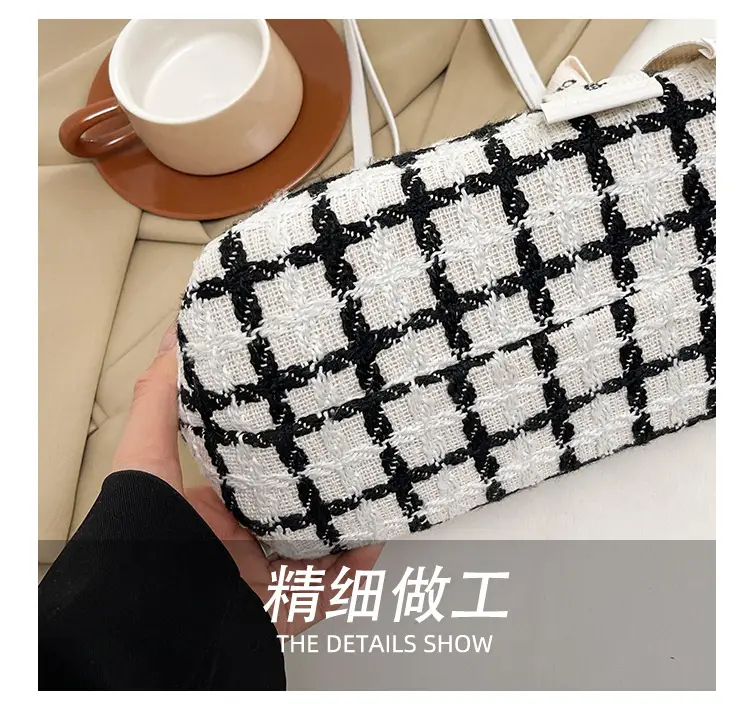New Women's Black Checkered Shoulder Bag Small Tote — feature 7