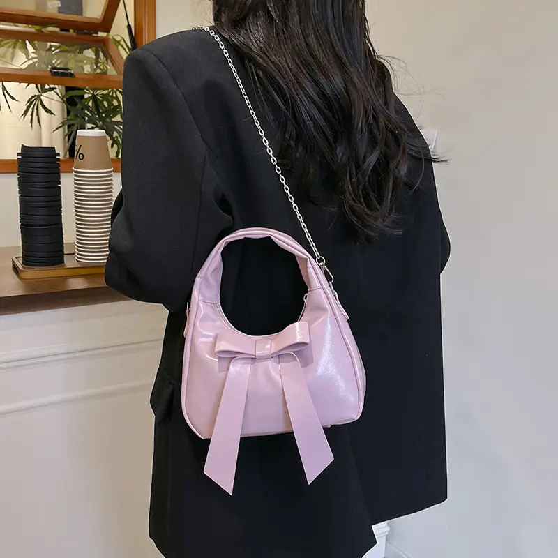 Pink Bow Shoulder Bag for Women - Image 8