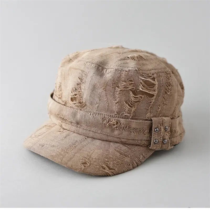 Retro Ripped White Letter Embroidered Cap Women