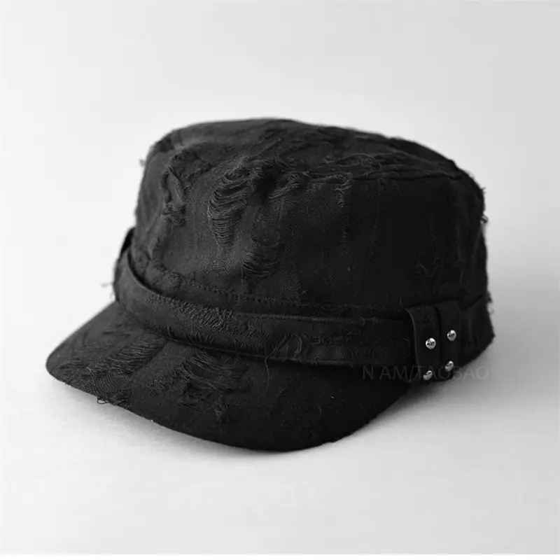 Retro Ripped White Letter Embroidered Cap Women