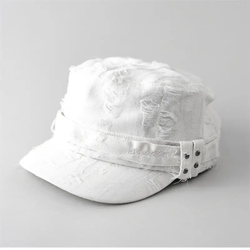 Retro Ripped White Letter Embroidered Cap Women
