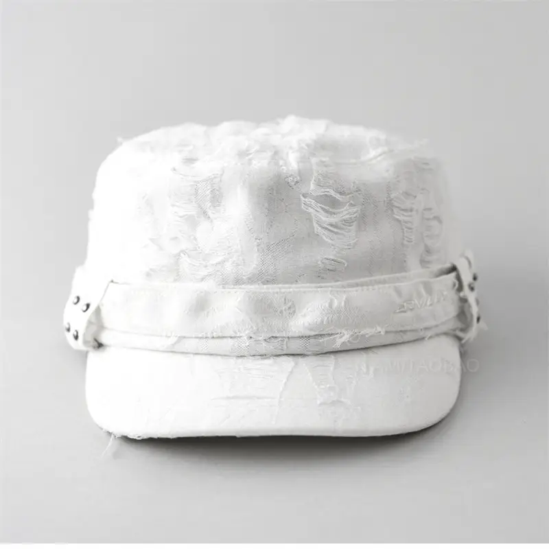 Retro Ripped White Letter Embroidered Cap Women