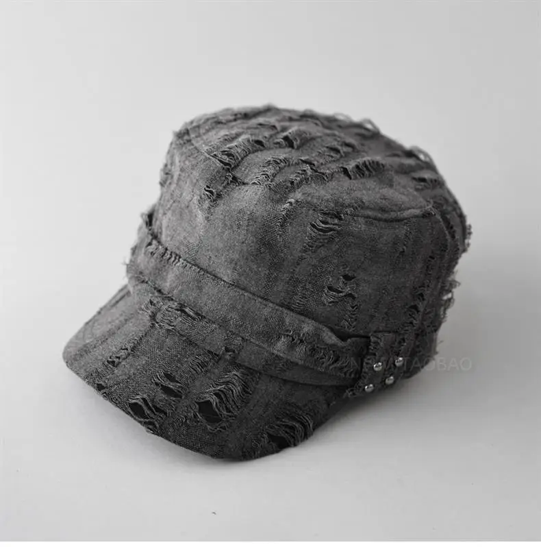 Retro Ripped White Letter Embroidered Cap Women — feature 11
