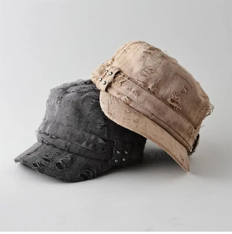 Retro Ripped White Letter Embroidered Cap Women — feature 12
