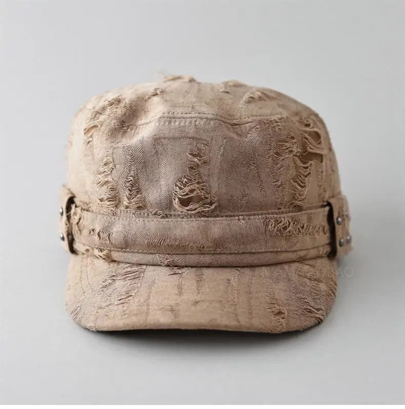 Retro Ripped White Letter Embroidered Cap Women — feature 2