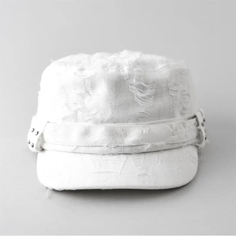 Retro Ripped White Letter Embroidered Cap Women — feature 5
