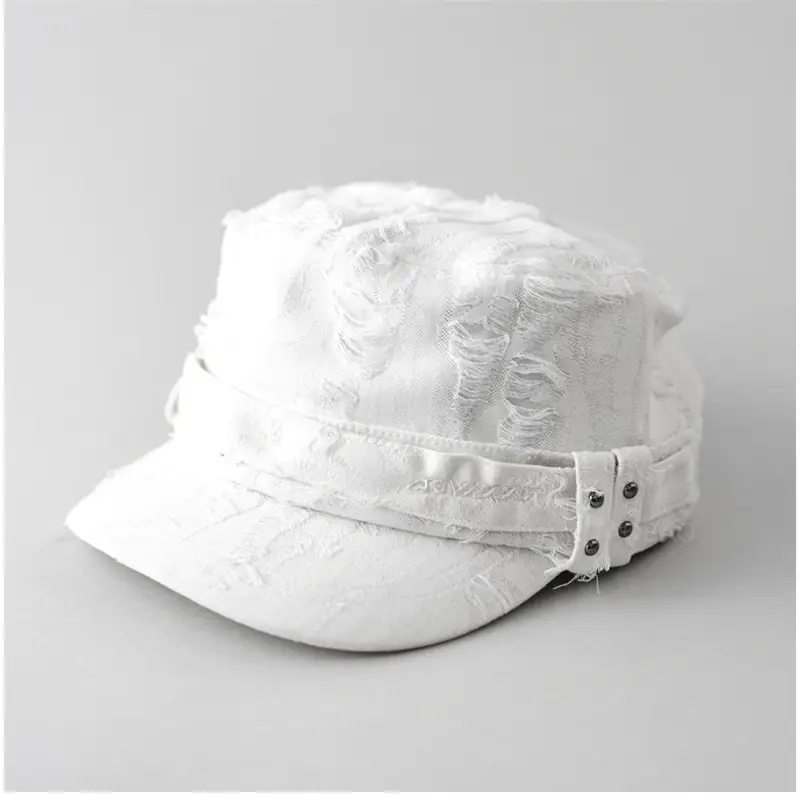 Retro Ripped White Letter Embroidered Cap Women