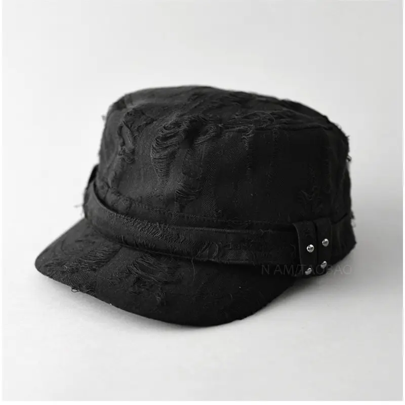 Retro Ripped White Letter Embroidered Cap Women