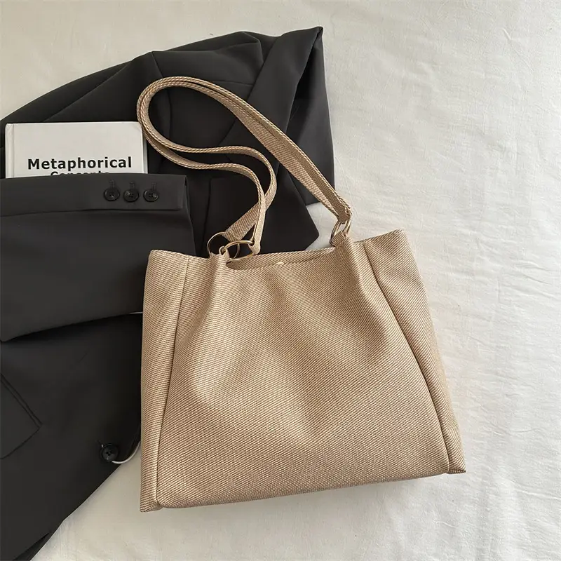 Women Beige Textured Shoulder Bag Large Capacity 2025 - Image 2