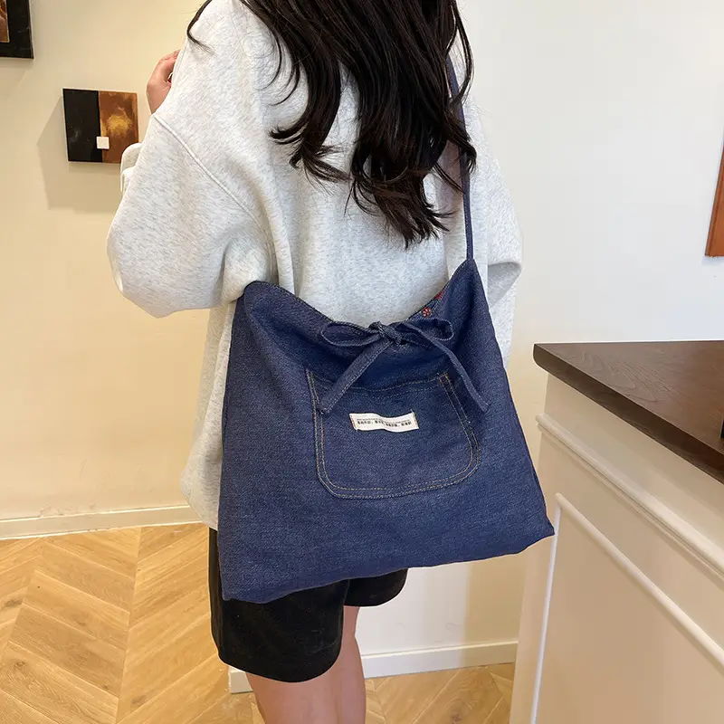 2025 Ethnic Patchwork Shoulder Bag with Blue Net Trim - Image 4