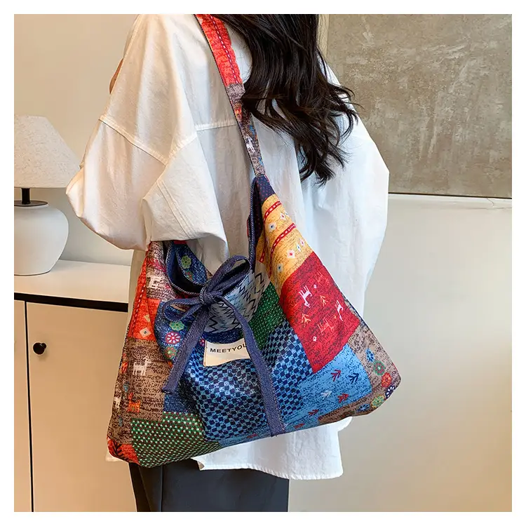 2025 Ethnic Patchwork Shoulder Bag with Blue Net Trim — feature 16