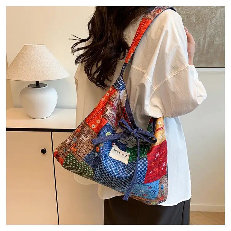2025 Ethnic Patchwork Shoulder Bag with Blue Net Trim — feature 19