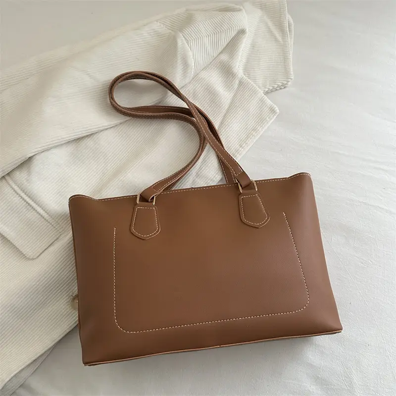 Tote Bag Beige Leather Large Capacity Fashion European American - Image 6