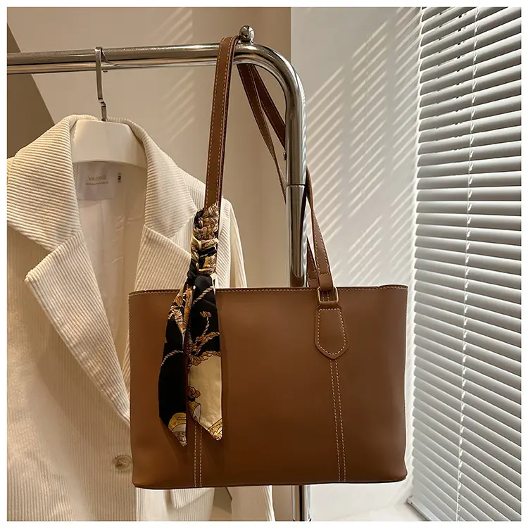 Tote Bag Beige Leather Large Capacity Fashion European American — feature 14