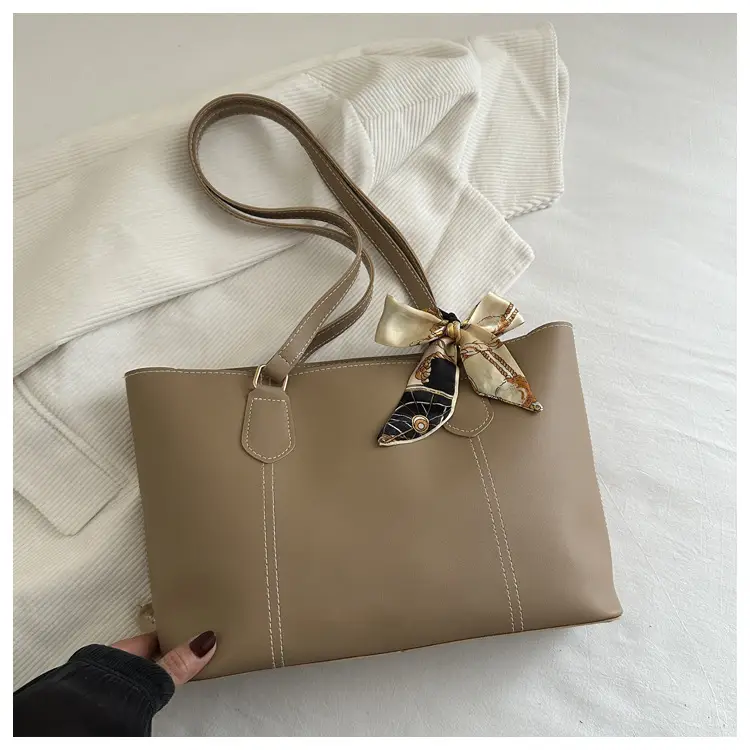 Tote Bag Beige Leather Large Capacity Fashion European American — feature 18