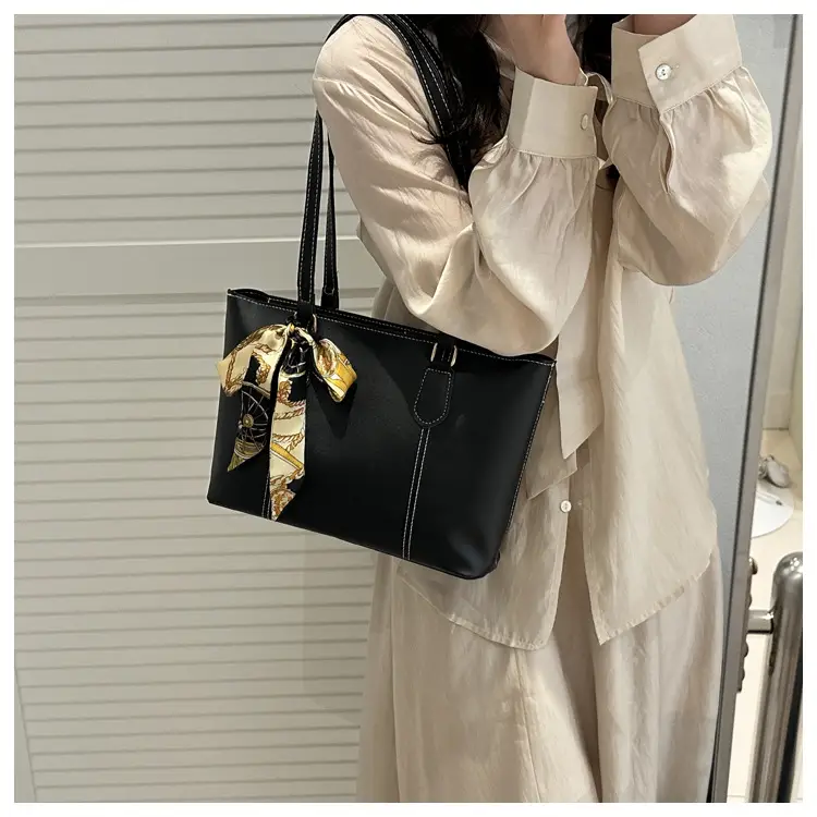 Tote Bag Beige Leather Large Capacity Fashion European American — feature 37