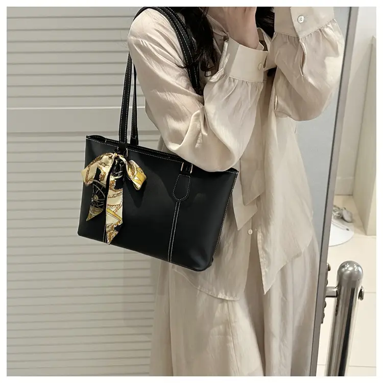 Tote Bag Beige Leather Large Capacity Fashion European American — feature 38