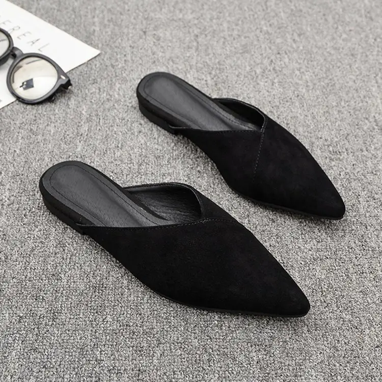 2025 New Style Half Slippers Outer Wear French Elegant Shallow Mouth Flat Outer Wear Half-Slip Western Mule Women's Shoes Pointed Toe — feature 1