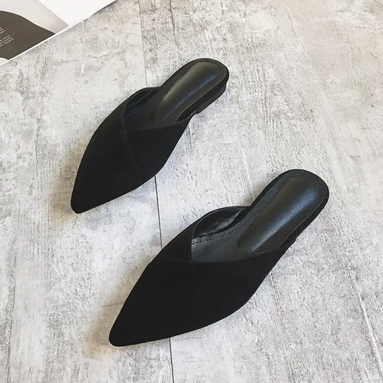 2025 New Style Half Slippers Outer Wear French Elegant Shallow Mouth Flat Outer Wear Half-Slip Western Mule Women's Shoes Pointed Toe — feature 2