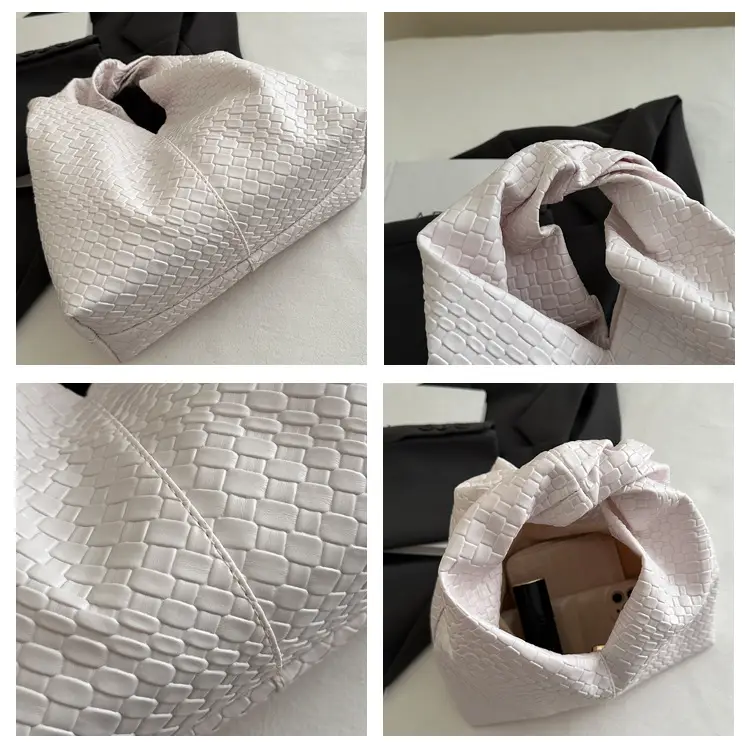 White Woven Shoulder Bag Large Capacity Soft Leather — feature 7