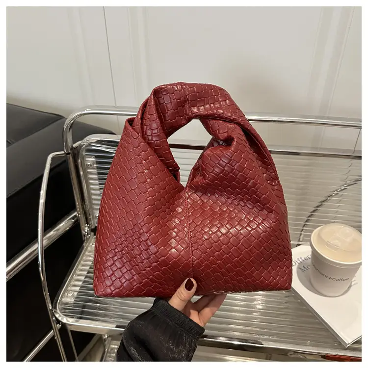 White Woven Shoulder Bag Large Capacity Soft Leather - Image 2