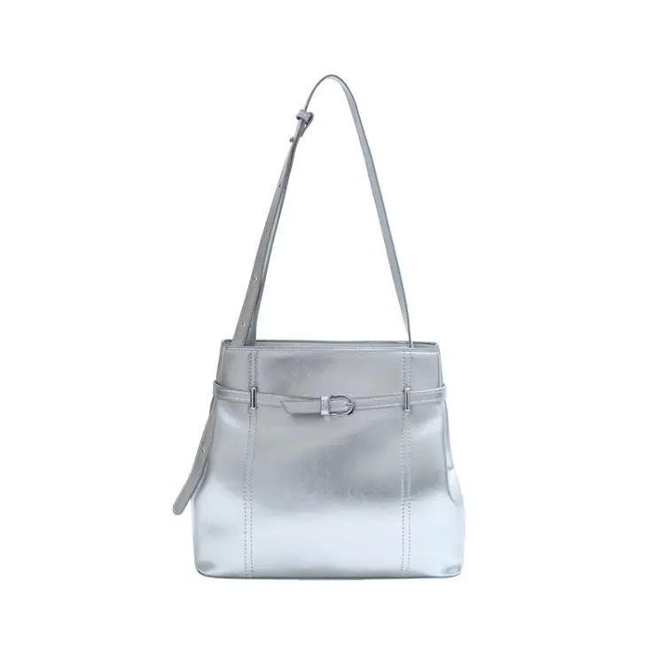 2025 Silver Leather Bucket Bag for Women - Image 8