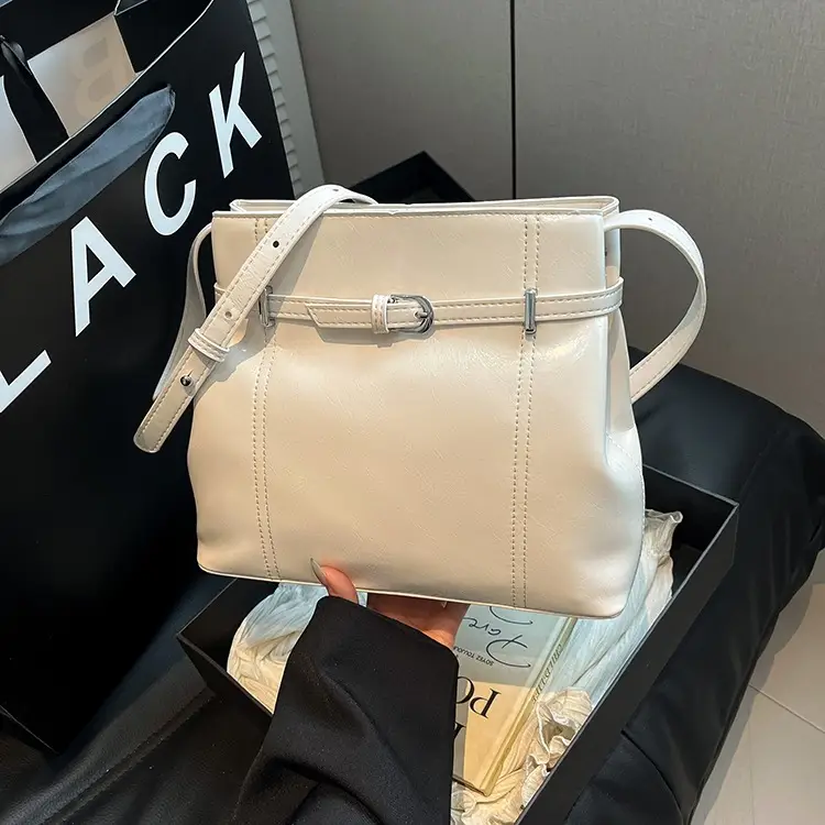 2025 Silver Leather Bucket Bag for Women - Image 2