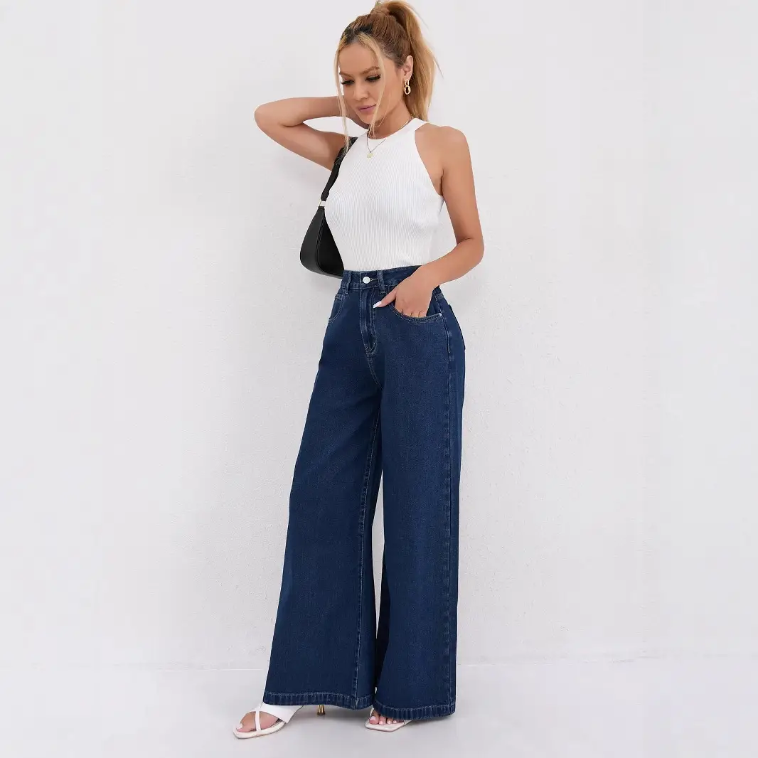 Dark Blue Flared Jeans for Women High Waist Slimming