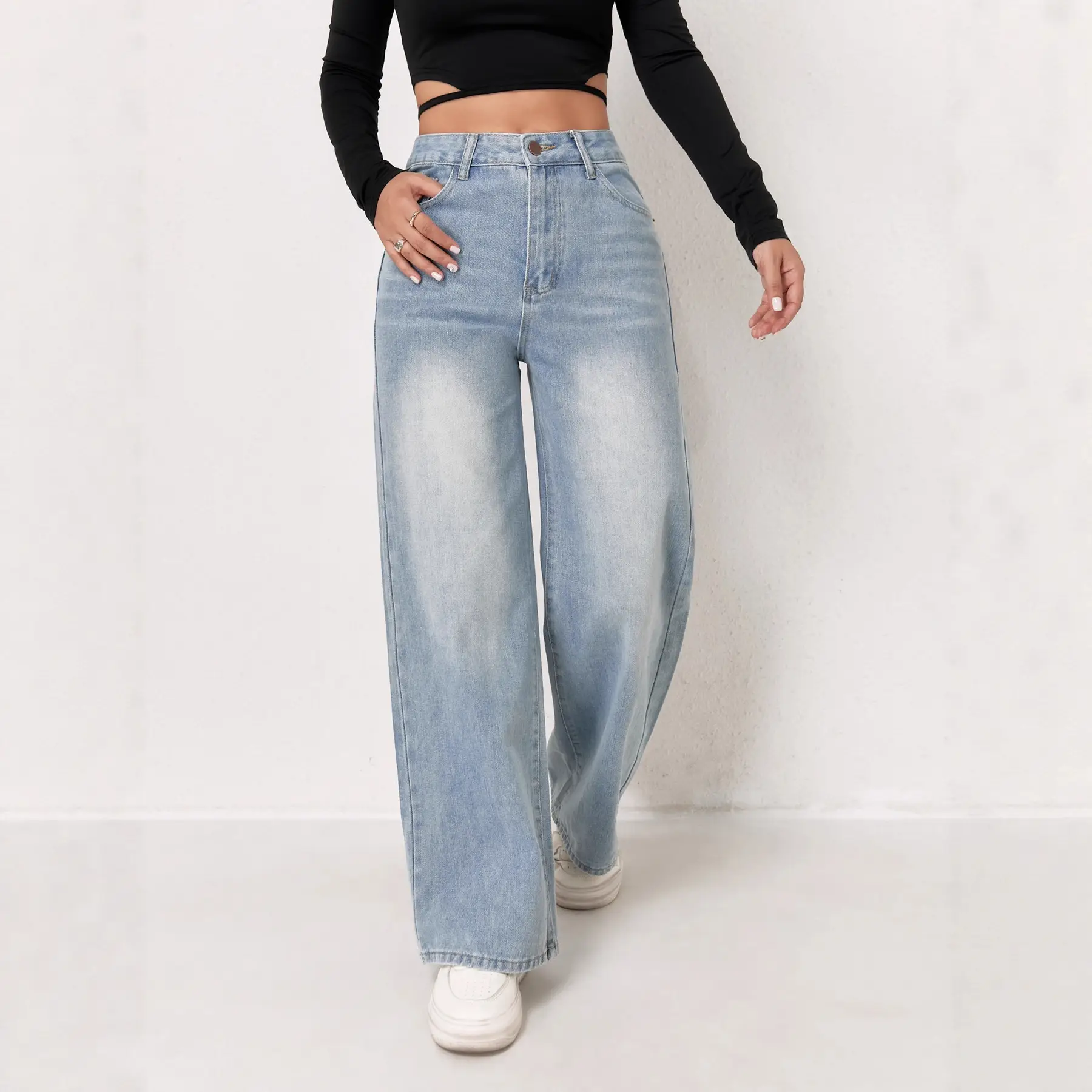 Dark Blue Flared Jeans for Women High Waist Slimming