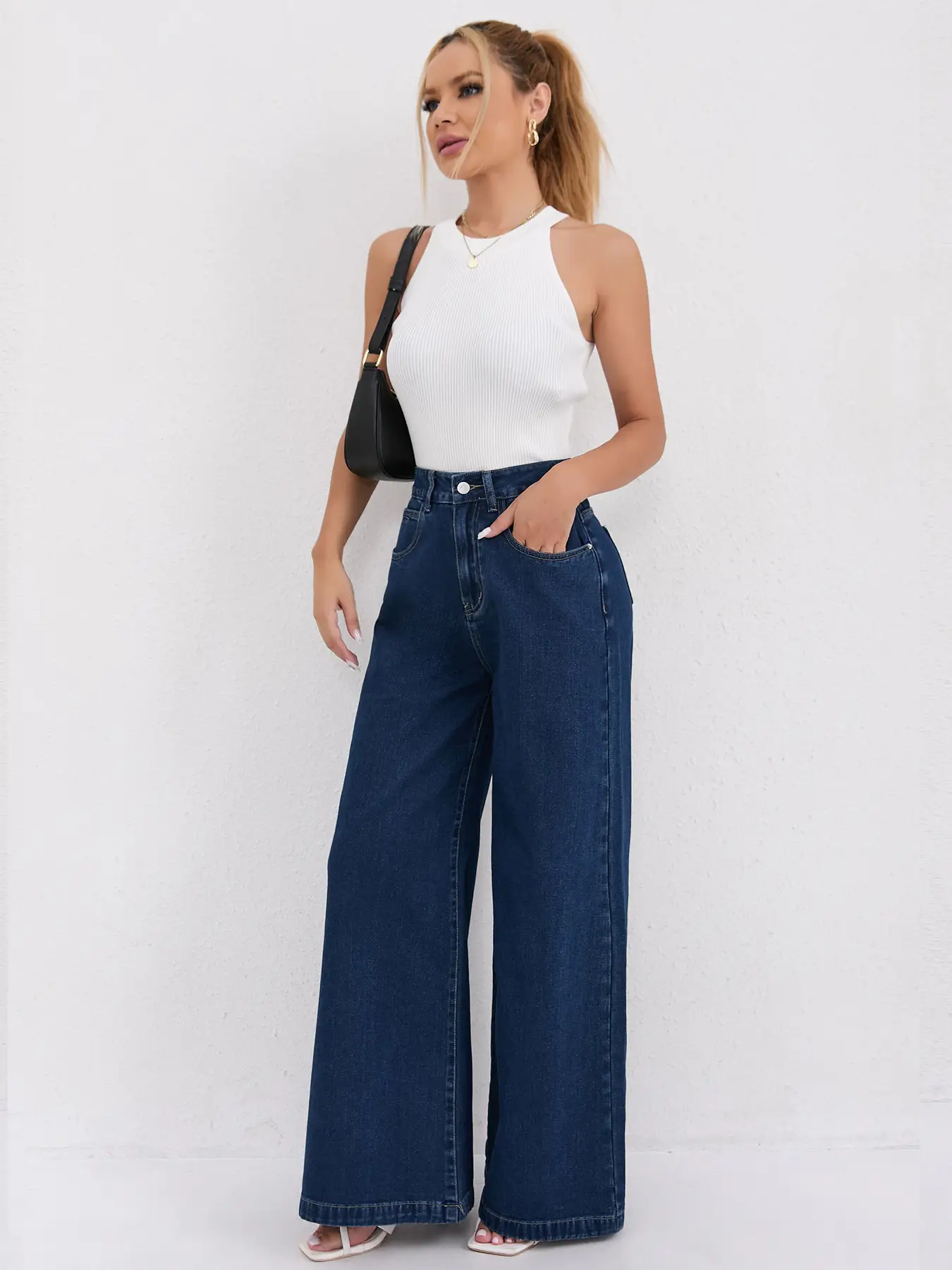 Dark Blue Flared Jeans for Women High Waist Slimming — feature 10
