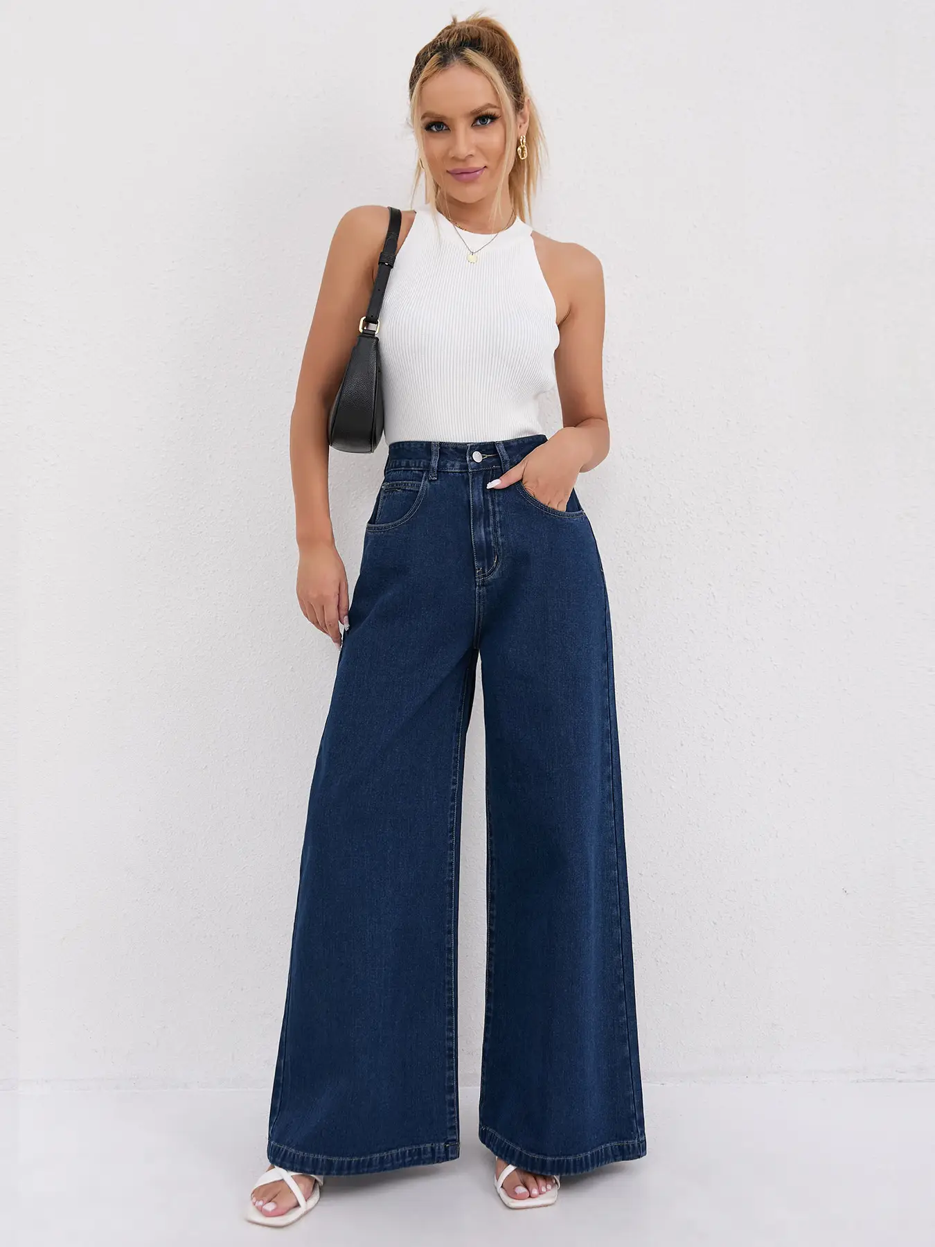 Dark Blue Flared Jeans for Women High Waist Slimming — feature 11