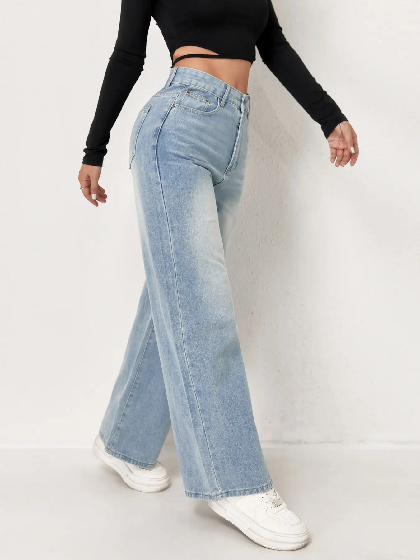 Dark Blue Flared Jeans for Women High Waist Slimming — feature 13