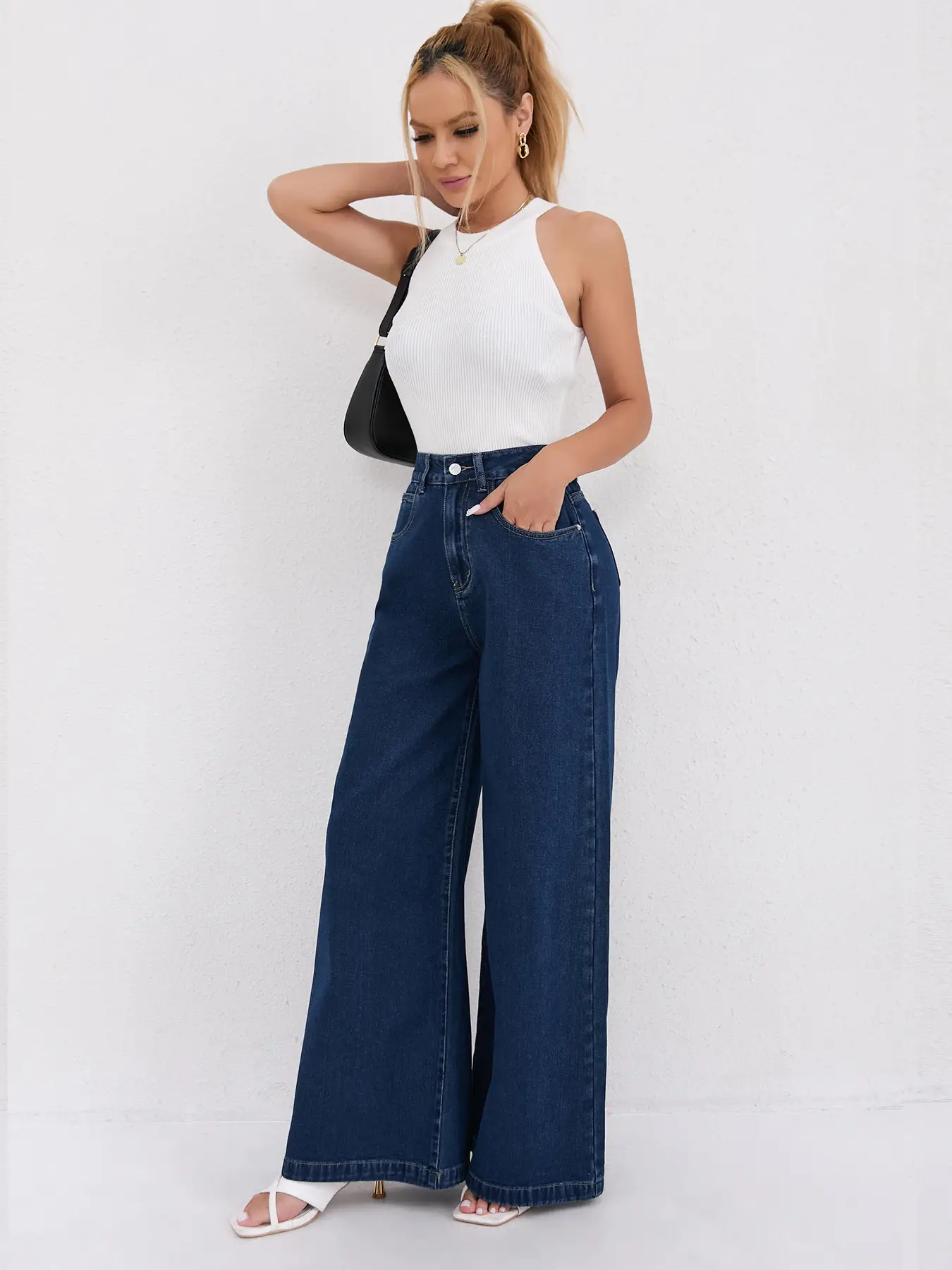 Dark Blue Flared Jeans for Women High Waist Slimming — feature 3
